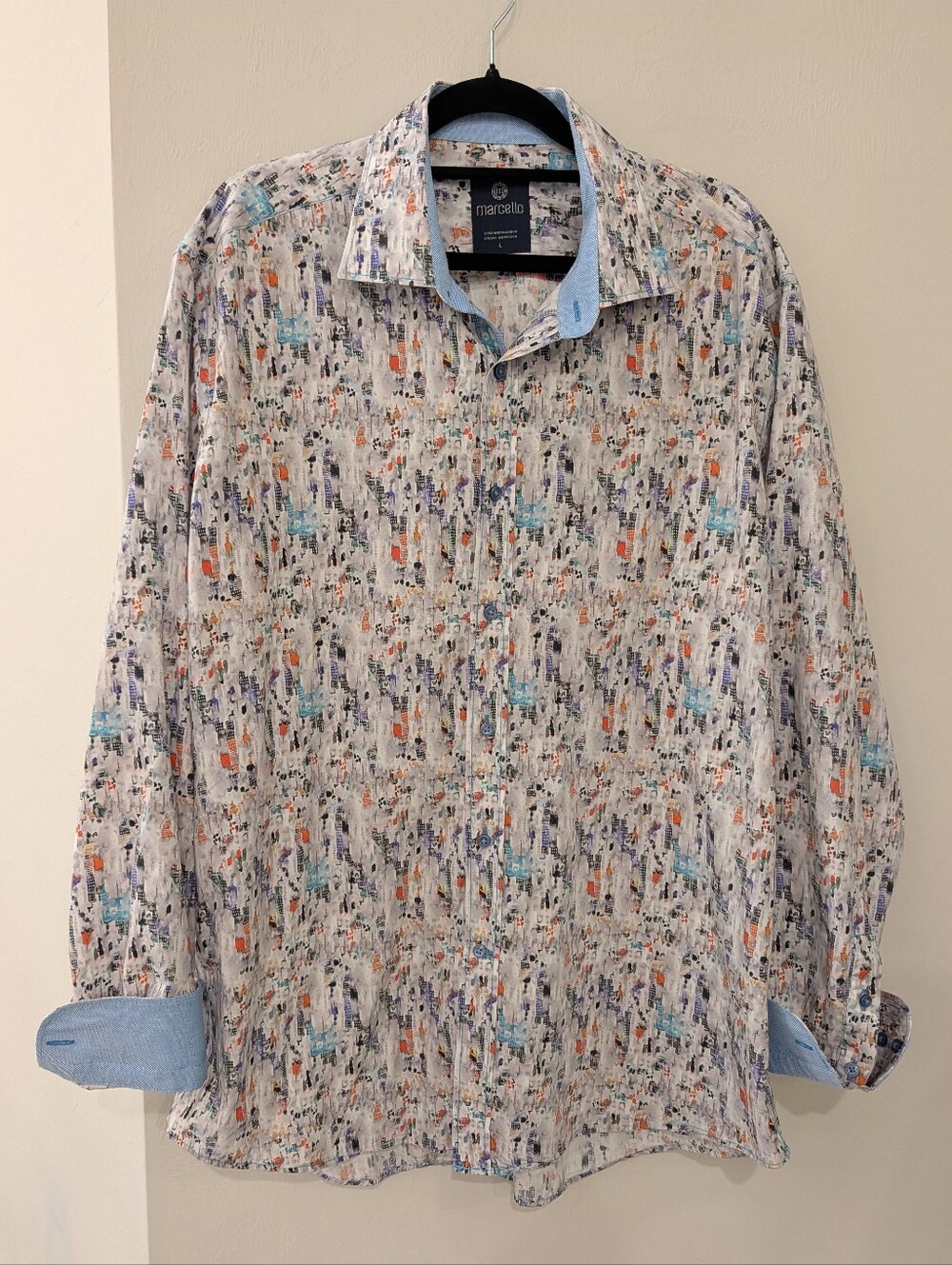 Marcello Armands Abstract Long Sleeve Luxury Mens Shirt Size Large